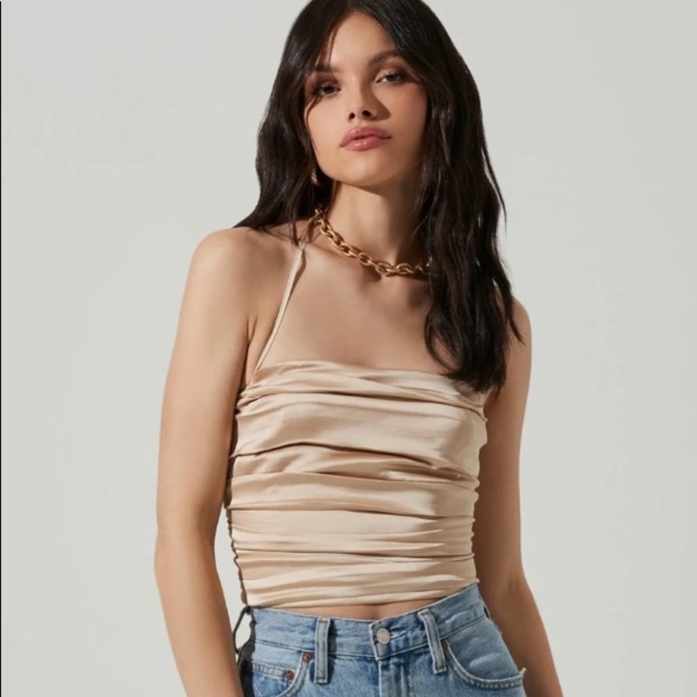 ASTR THE LABEL RUCHED COWL SATIN CAMI